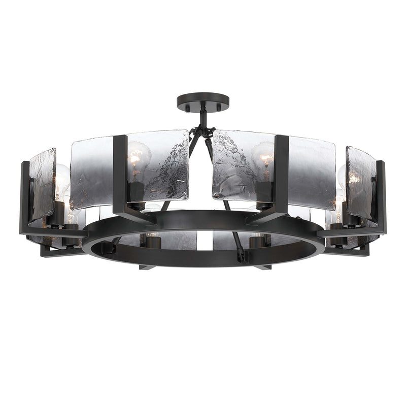 Golden Lighting Aenon 32in 8-Light Semi-Flush Mount | Rustic Matte Black and Smoky Water Glass | Entryway & Kitchen | Model 3164-8SF BLK-SWG