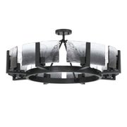 Golden Lighting Aenon 32in 8-Light Semi-Flush Mount | Rustic Matte Black and Smoky Water Glass | Entryway & Kitchen | Model 3164-8SF BLK-SWG