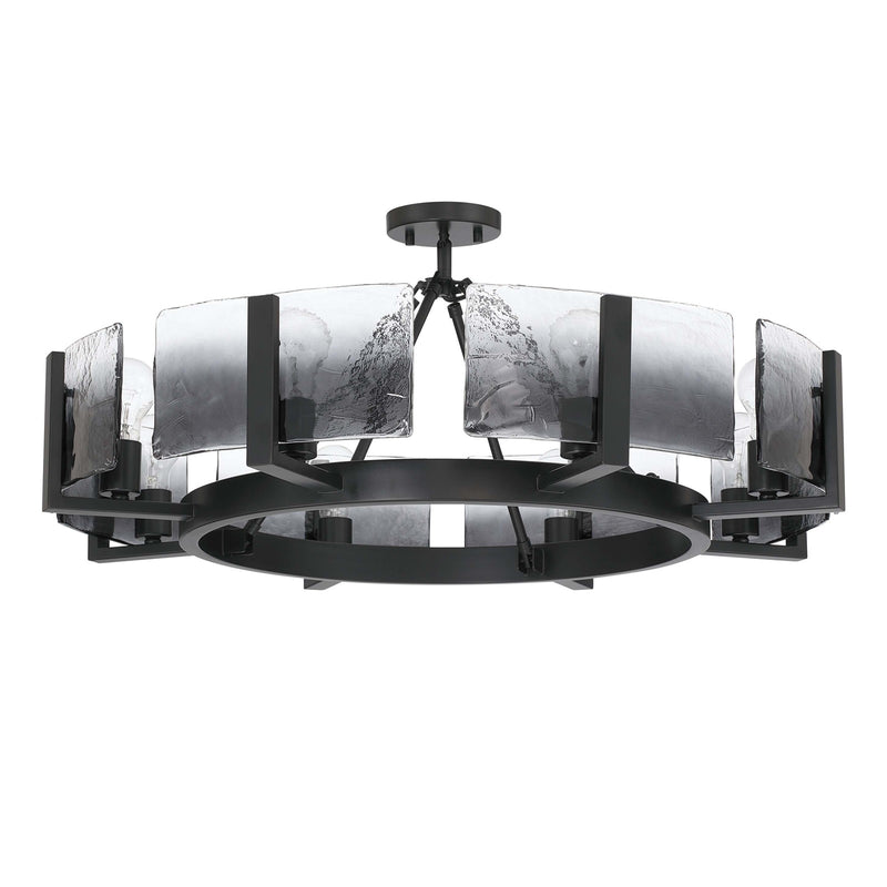 Golden Lighting Aenon 32in 8-Light Semi-Flush Mount | Rustic Matte Black and Smoky Water Glass | Entryway & Kitchen | Model 3164-8SF BLK-SWG