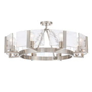 Golden Lighting Aenon 32in 8-Light Semi-Flush Mount | Rustic Pewter and Hammered Water Glass | Foyer & Dining Room | Model 3164-8SF PW-HWG