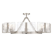 Golden Lighting Aenon 32in 8-Light Semi-Flush Mount | Rustic Pewter and Hammered Water Glass | Foyer & Dining Room | Model 3164-8SF PW-HWG