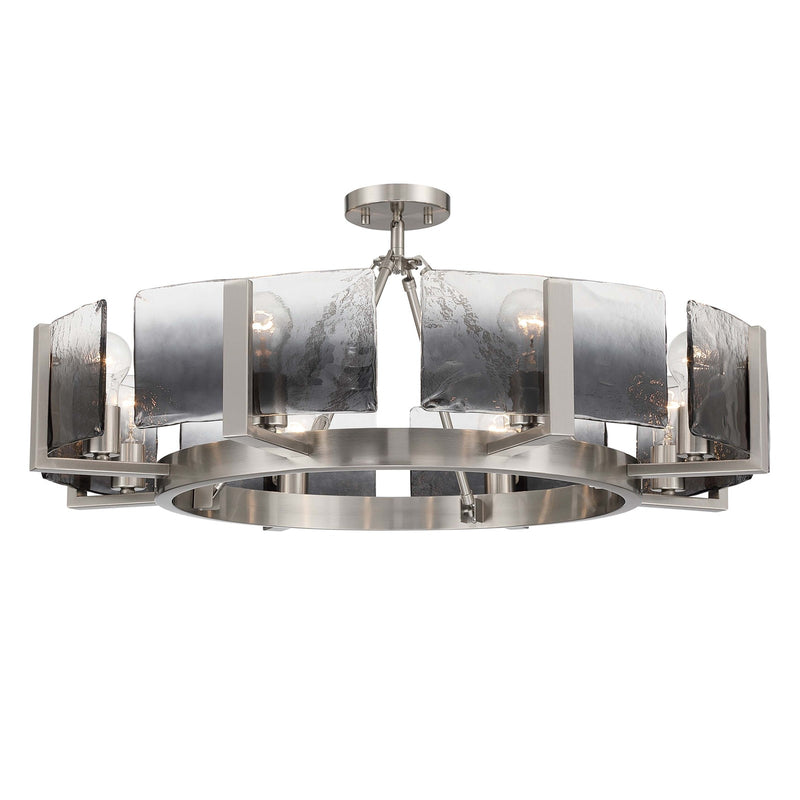 Golden Lighting Aenon 32in 8-Light Semi-Flush Mount | Rustic Lodge Pewter Steel and Smoky Water Glass | Dining Room & Foyer | Model 3164-8SF PW-SWG