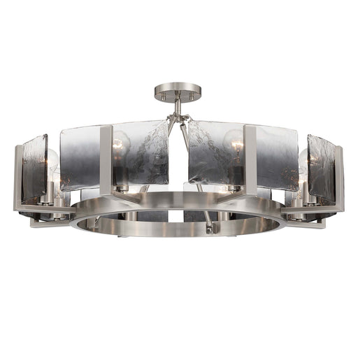 Golden Lighting Aenon 32in 8-Light Semi-Flush Mount | Rustic Lodge Pewter Steel and Smoky Water Glass | Dining Room & Foyer | Model 3164-8SF PW-SWG