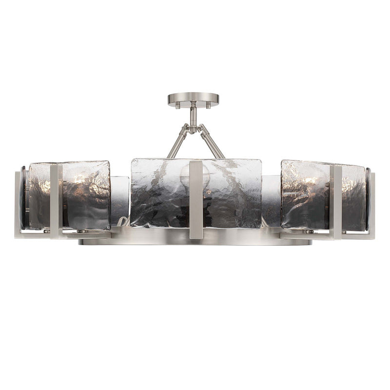 Golden Lighting Aenon 32in 8-Light Semi-Flush Mount | Rustic Lodge Pewter Steel and Smoky Water Glass | Dining Room & Foyer | Model 3164-8SF PW-SWG