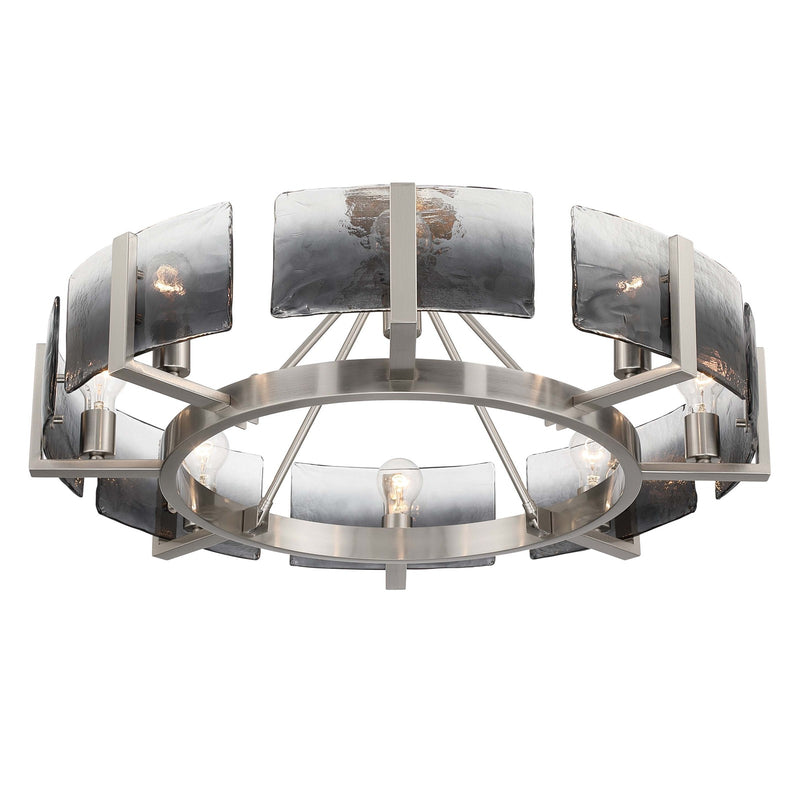 Golden Lighting Aenon 32in 8-Light Semi-Flush Mount | Rustic Lodge Pewter Steel and Smoky Water Glass | Dining Room & Foyer | Model 3164-8SF PW-SWG
