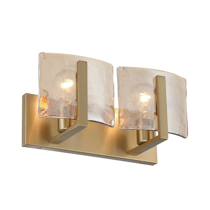 Golden Lighting Aenon 2-Light Vanity Light | Rustic Brushed Champagne Brass and Amber Water Glass | Bathroom Vanity | Model 3164-BA2 BCB-AWG