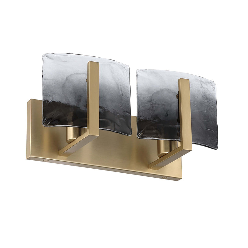 Golden Lighting Aenon 14in 2-Light Vanity Light | Rustic Brushed Champagne Brass and Smoky Water Glass | Bathroom Vanity | Model 3164-BA2 BCB-SWG