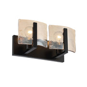 Golden Lighting Aenon 14in 2-Light Vanity Light | Rustic Matte Black and Amber Water Glass | Bathroom | Model 3164-BA2 BLK-AWG