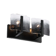 Golden Lighting Aenon 14in 2-Light Vanity Light | Rustic Matte Black and Smoky Water Glass | Bathroom Vanity & Powder Room | Model 3164-BA2 BLK-SWG