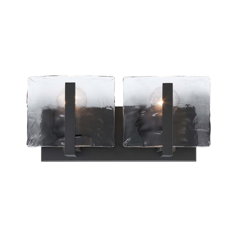 Golden Lighting Aenon 14in 2-Light Vanity Light | Rustic Matte Black and Smoky Water Glass | Bathroom Vanity & Powder Room | Model 3164-BA2 BLK-SWG