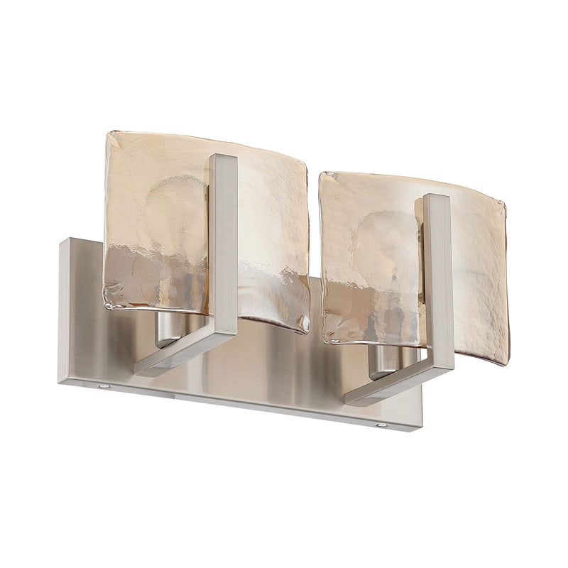 Golden Lighting Aenon 14in 2-Light Vanity Light | Rustic Pewter and Amber Water Glass | Bathroom Vanity & Powder Room | Model 3164-BA2 PW-AWG