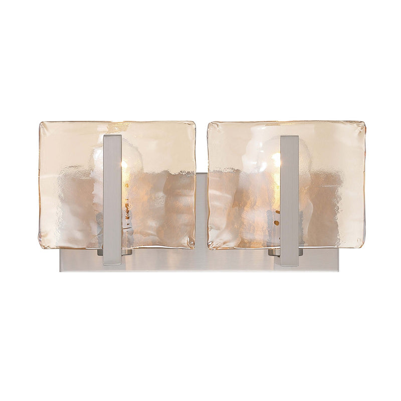 Golden Lighting Aenon 14in 2-Light Vanity Light | Rustic Pewter and Amber Water Glass | Bathroom Vanity & Powder Room | Model 3164-BA2 PW-AWG
