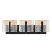 Golden Lighting Aenon 22in 3-Light Vanity Light | Rustic Matte Black and Amber Water Glass | Bathroom | Model 3164-BA3 BLK-AWG