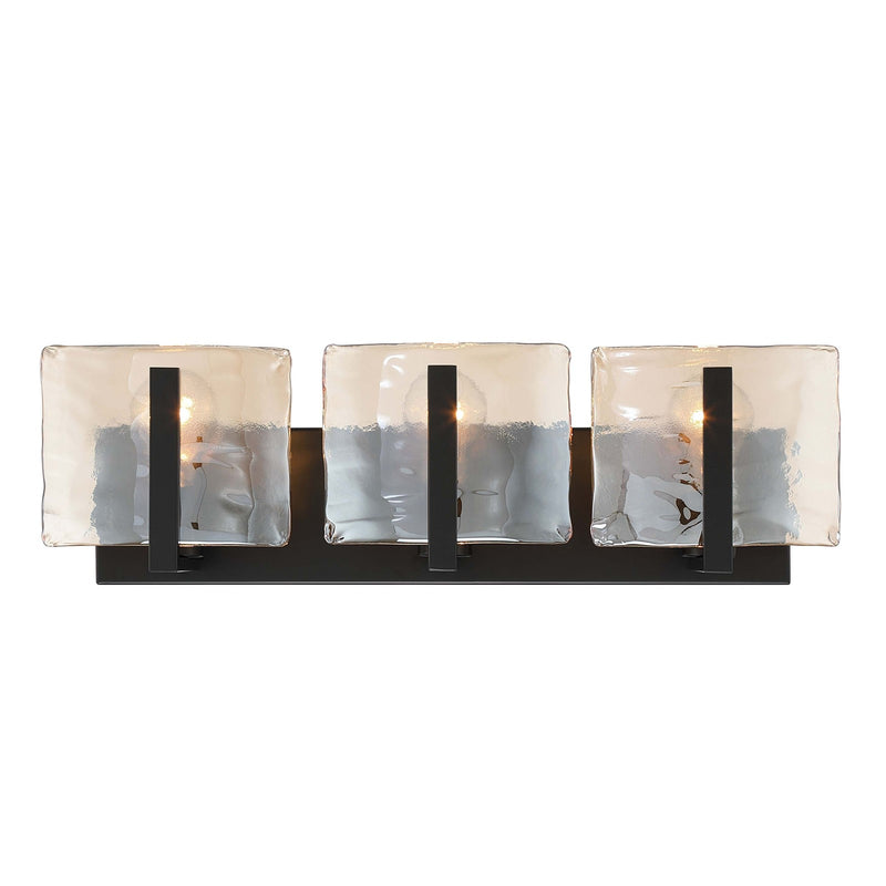 Golden Lighting Aenon 22in 3-Light Vanity Light | Rustic Matte Black and Amber Water Glass | Bathroom | Model 3164-BA3 BLK-AWG