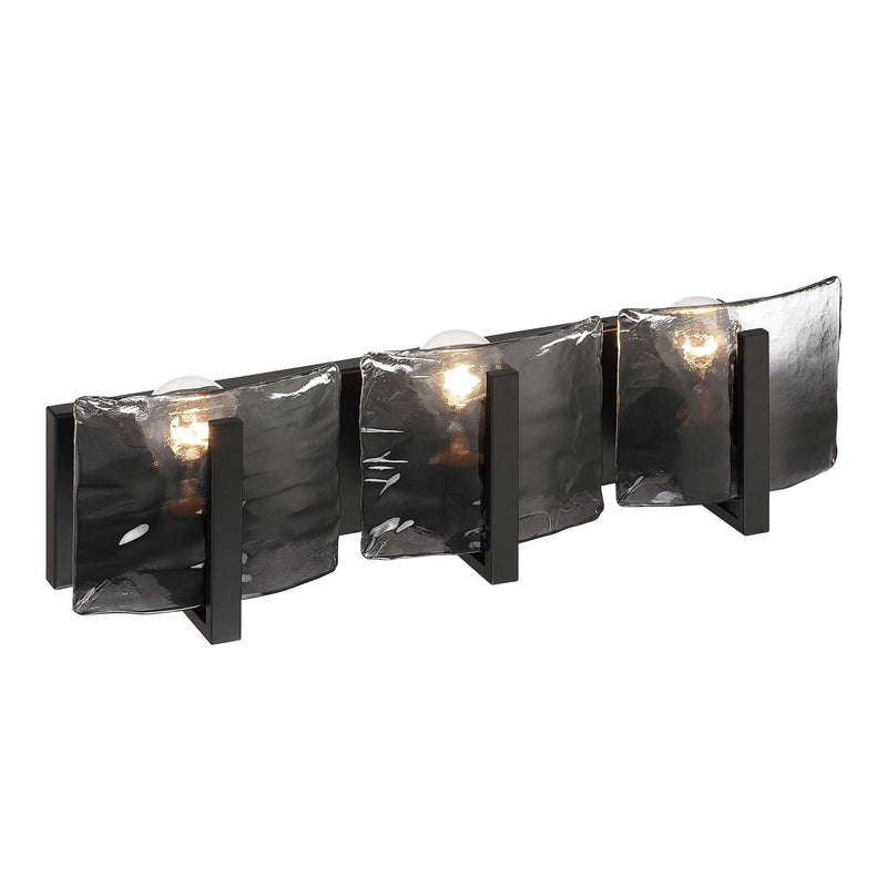Golden Lighting Aenon 22in 3-Light Vanity Light | Rustic Matte Black and Smoky Water Glass | Bathroom Vanity & Powder Room | Model 3164-BA3 BLK-SWG