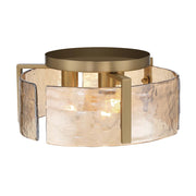 Golden Lighting Aenon 15in 3-Light Flush Mount | Rustic Brushed Champagne Brass and Amber Water Glass | Hallway & Bathroom | Model 3164-FM BCB-AWG