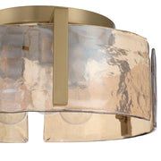 Golden Lighting Aenon 15in 3-Light Flush Mount | Rustic Brushed Champagne Brass and Amber Water Glass | Hallway & Bathroom | Model 3164-FM BCB-AWG