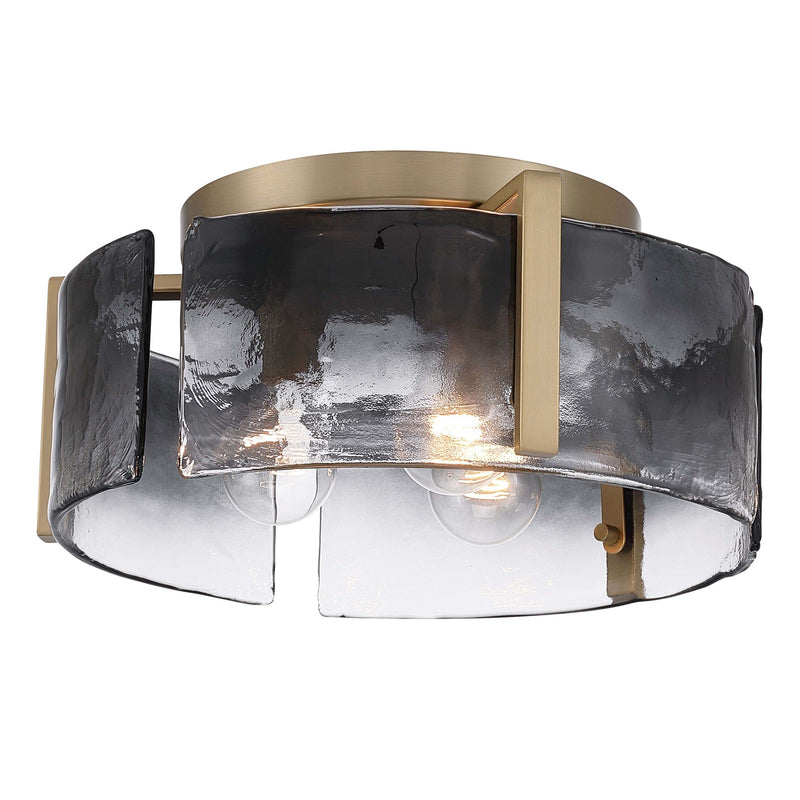 Golden Lighting Aenon 15in 3-Light Flush Mount | Rustic Brushed Champagne Brass and Smoky Water Glass | Hallway & Bathroom | Model 3164-FM BCB-SWG