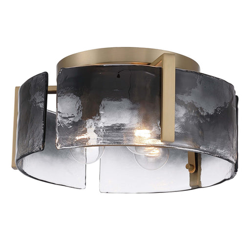 Golden Lighting Aenon 15in 3-Light Flush Mount | Rustic Brushed Champagne Brass and Smoky Water Glass | Hallway & Bathroom | Model 3164-FM BCB-SWG