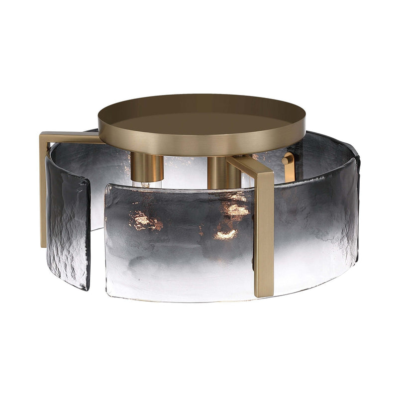 Golden Lighting Aenon 15in 3-Light Flush Mount | Rustic Brushed Champagne Brass and Smoky Water Glass | Hallway & Bathroom | Model 3164-FM BCB-SWG