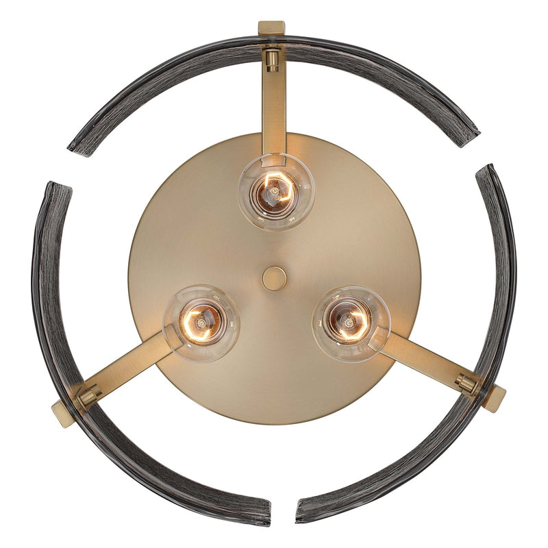 Golden Lighting Aenon 15in 3-Light Flush Mount | Rustic Brushed Champagne Brass and Smoky Water Glass | Hallway & Bathroom | Model 3164-FM BCB-SWG
