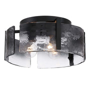 Golden Lighting Aenon 15in 3-Light Flush Mount | Rustic Matte Black and Smoky Water Glass | Hallway & Bathroom | Model 3164-FM BLK-SWG