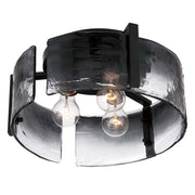 Golden Lighting Aenon 15in 3-Light Flush Mount | Rustic Matte Black and Smoky Water Glass | Hallway & Bathroom | Model 3164-FM BLK-SWG
