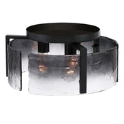 Golden Lighting Aenon 15in 3-Light Flush Mount | Rustic Matte Black and Smoky Water Glass | Hallway & Bathroom | Model 3164-FM BLK-SWG