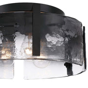 Golden Lighting Aenon 15in 3-Light Flush Mount | Rustic Matte Black and Smoky Water Glass | Hallway & Bathroom | Model 3164-FM BLK-SWG