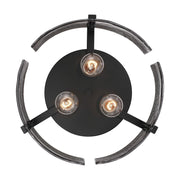 Golden Lighting Aenon 15in 3-Light Flush Mount | Rustic Matte Black and Smoky Water Glass | Hallway & Bathroom | Model 3164-FM BLK-SWG