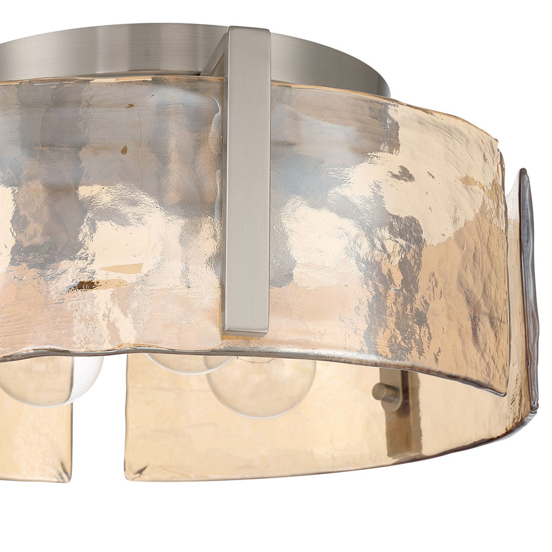 Golden Lighting Aenon 15in 3-Light Flush Mount | Rustic Pewter and Amber Water Glass | Hallway & Bathroom | 15 x 15 x 6.88 in | Model 3164-FM PW-AWG