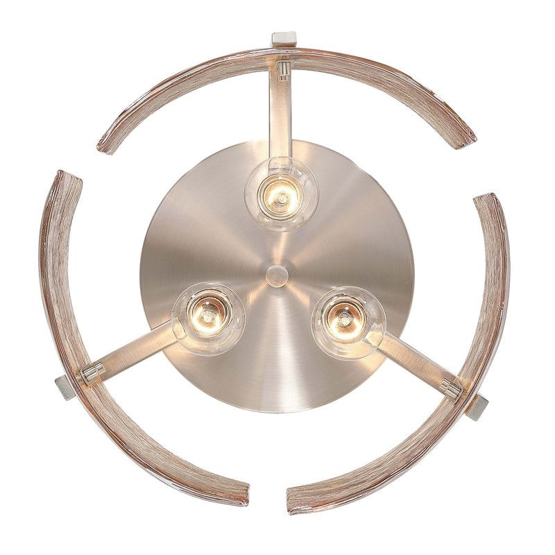 Golden Lighting Aenon 15in 3-Light Flush Mount | Rustic Pewter and Amber Water Glass | Hallway & Bathroom | 15 x 15 x 6.88 in | Model 3164-FM PW-AWG