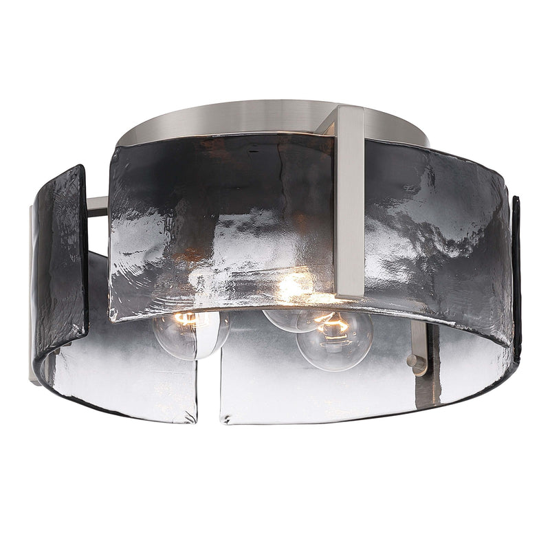 Golden Lighting Aenon 15in 3-Light Flush Mount | Rustic Pewter and Smoky Water Glass | Hallway & Bathroom | 15 x 15 x 6.88 in | Model 3164-FM PW-SWG