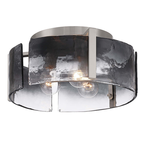Golden Lighting Aenon 15in 3-Light Flush Mount | Rustic Pewter and Smoky Water Glass | Hallway & Bathroom | 15 x 15 x 6.88 in | Model 3164-FM PW-SWG