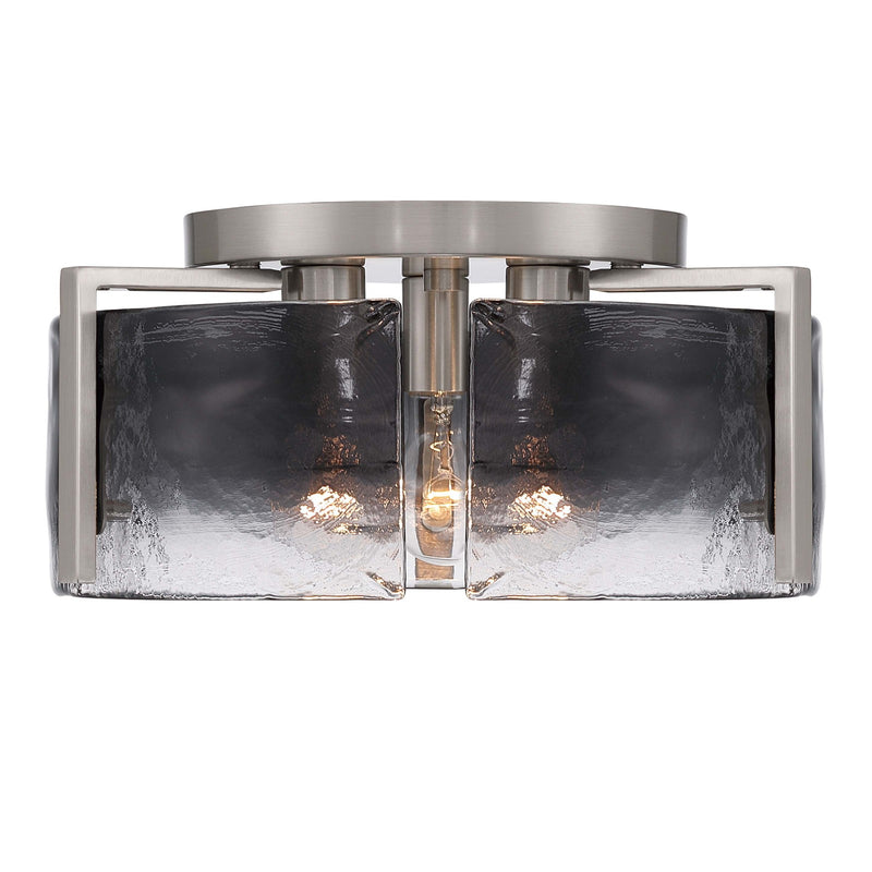 Golden Lighting Aenon 15in 3-Light Flush Mount | Rustic Pewter and Smoky Water Glass | Hallway & Bathroom | 15 x 15 x 6.88 in | Model 3164-FM PW-SWG