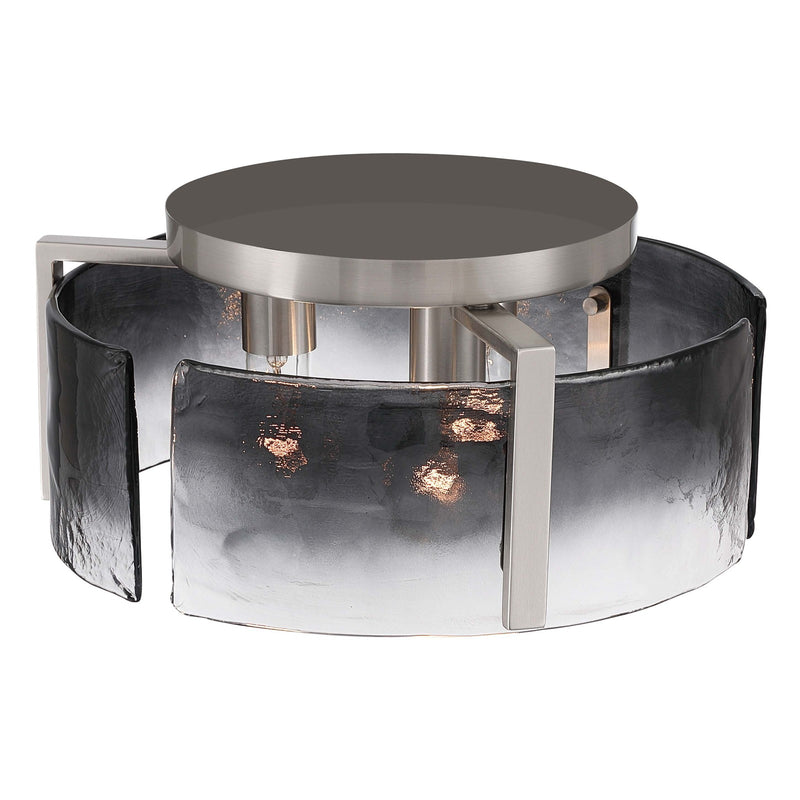 Golden Lighting Aenon 15in 3-Light Flush Mount | Rustic Pewter and Smoky Water Glass | Hallway & Bathroom | 15 x 15 x 6.88 in | Model 3164-FM PW-SWG
