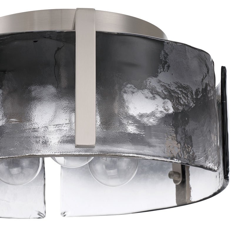 Golden Lighting Aenon 15in 3-Light Flush Mount | Rustic Pewter and Smoky Water Glass | Hallway & Bathroom | 15 x 15 x 6.88 in | Model 3164-FM PW-SWG