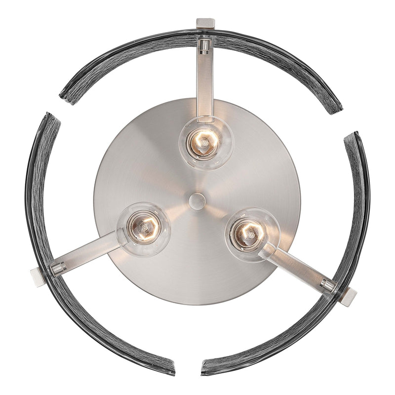 Golden Lighting Aenon 15in 3-Light Flush Mount | Rustic Pewter and Smoky Water Glass | Hallway & Bathroom | 15 x 15 x 6.88 in | Model 3164-FM PW-SWG