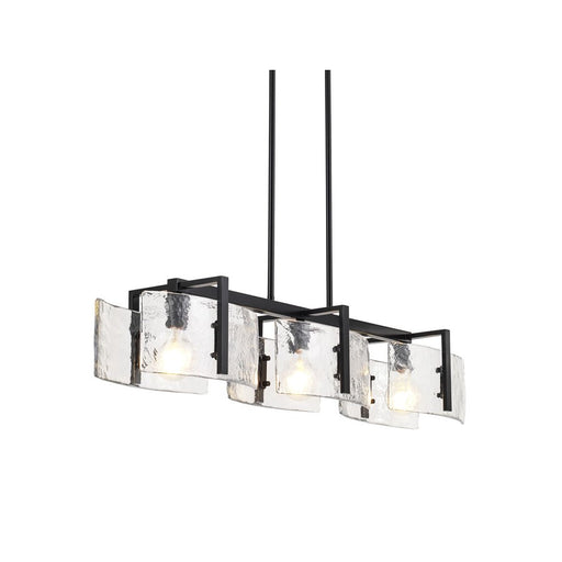 Golden Aenon 3-Light Linear Pendant, Black/Hammered Water Glass - 3164-LPBLK-HWG