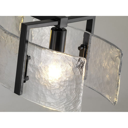 Golden Aenon 3-Light Linear Pendant, Black/Hammered Water Glass