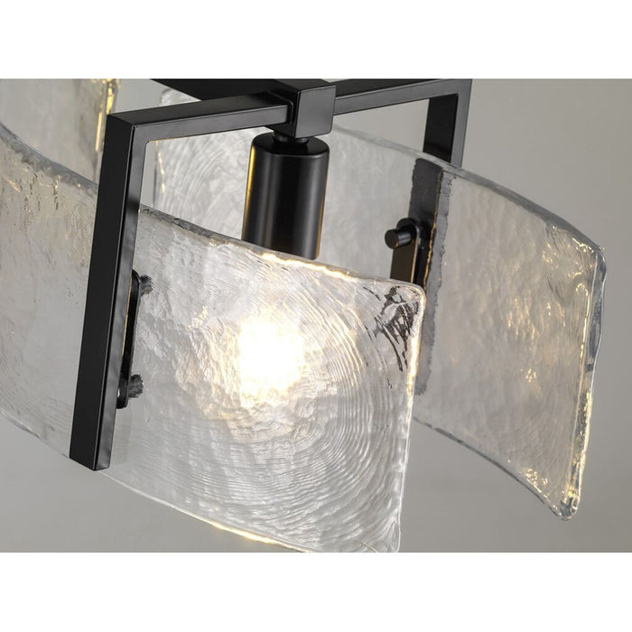 Golden Aenon 3-Light Linear Pendant, Black/Hammered Water Glass