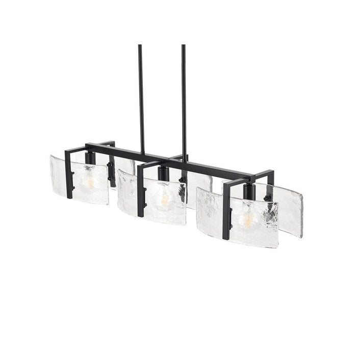 Golden Aenon 3-Light Linear Pendant, Black/Hammered Water Glass