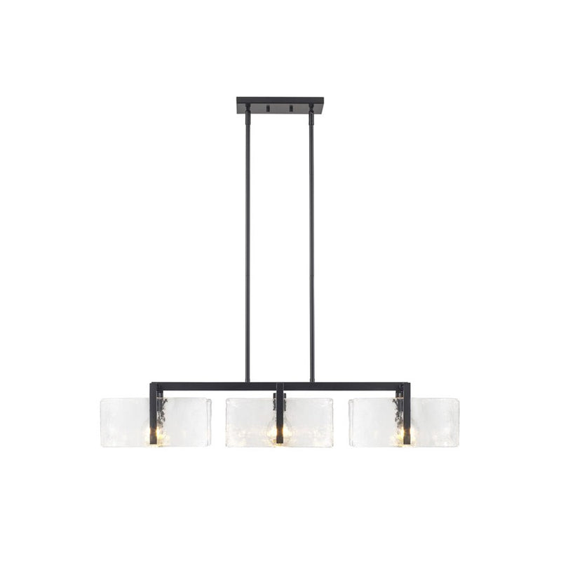 Golden Aenon 3-Light Linear Pendant, Black/Hammered Water Glass