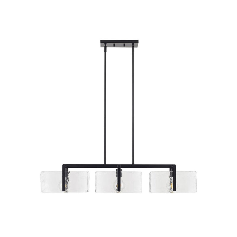 Golden Aenon 3-Light Linear Pendant, Black/Hammered Water Glass