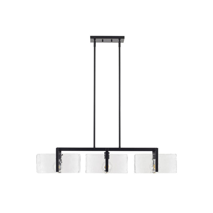 Golden Aenon 3-Light Linear Pendant, Black/Hammered Water Glass