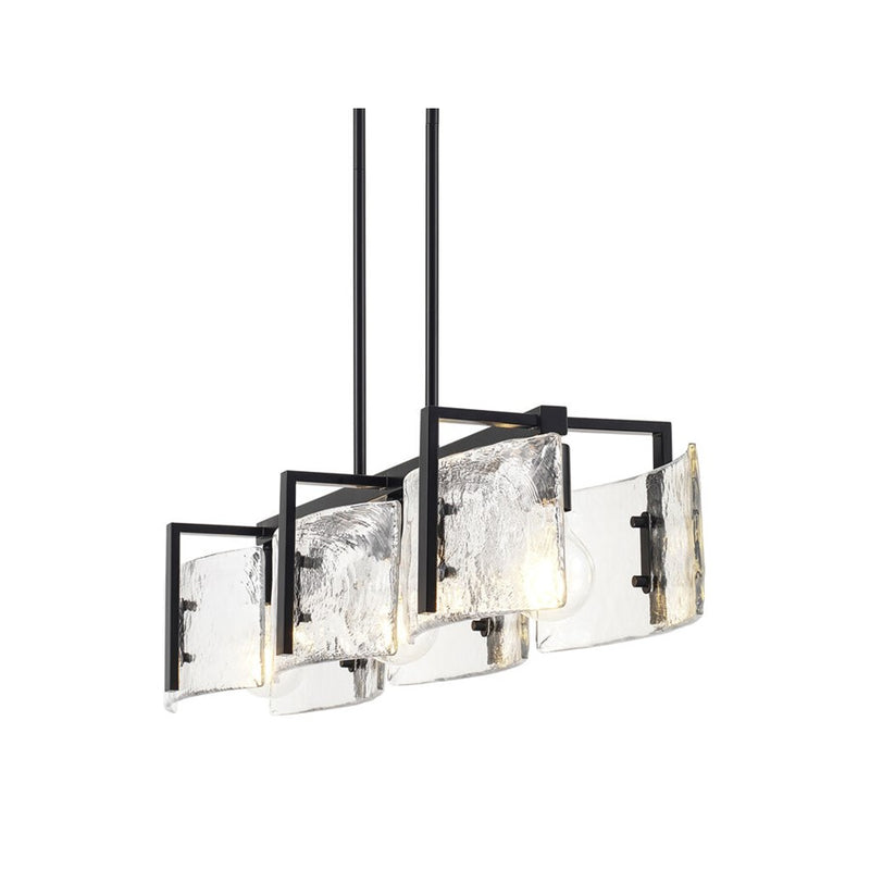 Golden Aenon 3-Light Linear Pendant, Black/Hammered Water Glass