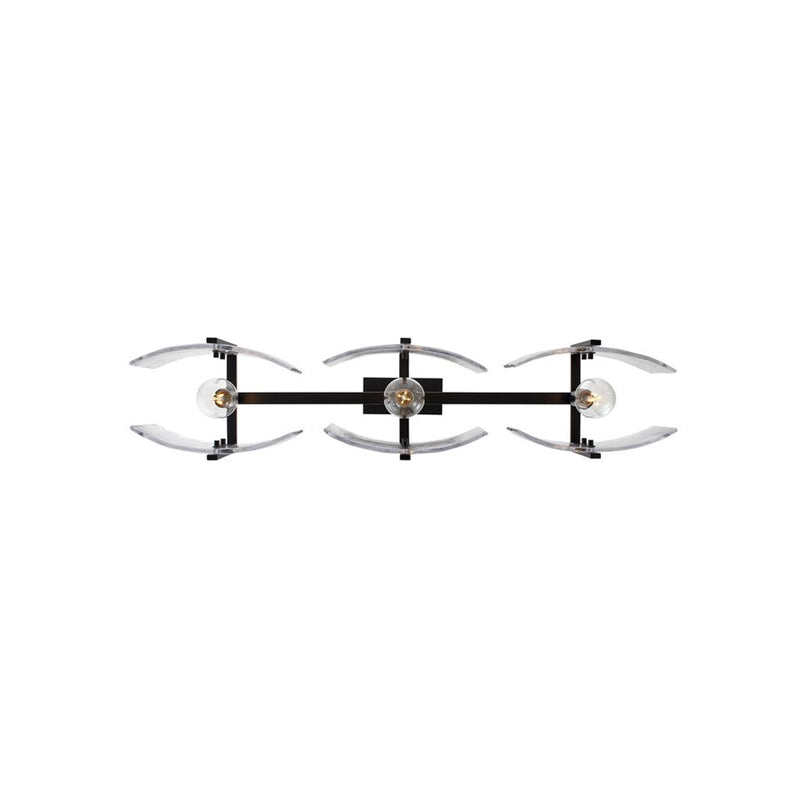 Golden Aenon 3-Light Linear Pendant, Black/Hammered Water Glass