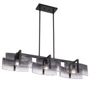 Golden Lighting Aenon 40in 3-Light Island Light | Rustic Matte Black and Smoky Water Glass | Kitchen Island | Model 3164-LP BLK-SWG