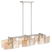Golden Lighting Aenon 40in 3-Light Island Light | Rustic Pewter and Amber Water Glass | Kitchen Island | 40.5 x 8.88 x 8.13 in | Model 3164-LP PW-AWG