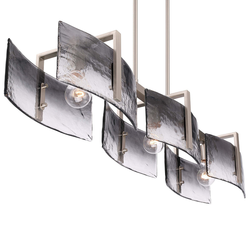 Golden Lighting Aenon 40in 3-Light Island Light | Rustic Pewter and Smoky Water Glass | Kitchen Island | 40.5 x 8.88 x 8.13 in | Model 3164-LP PW-SWG